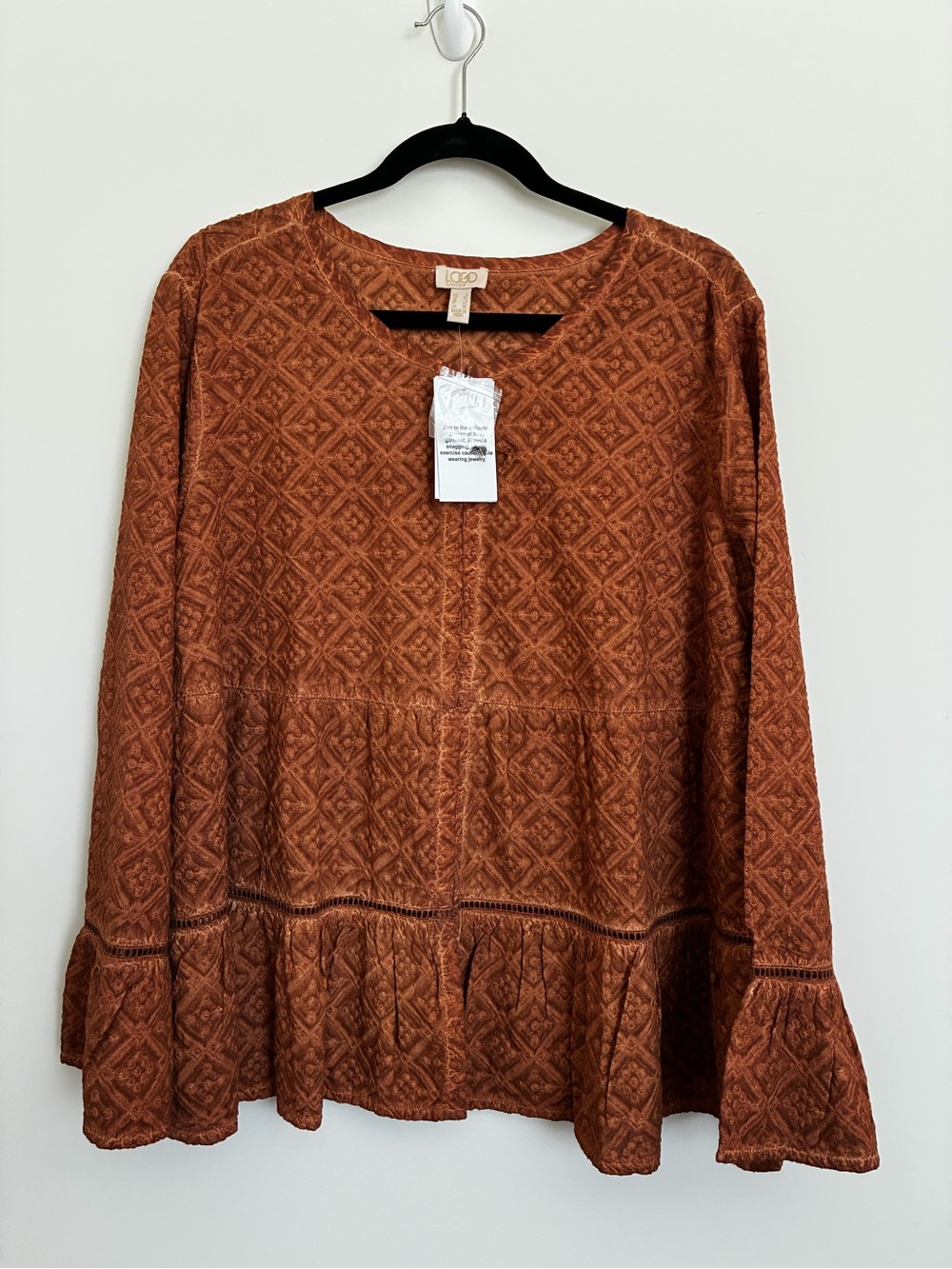 LOGO by Lori Goldstein Burnt Orange Textured Peplum Tunic Top size large